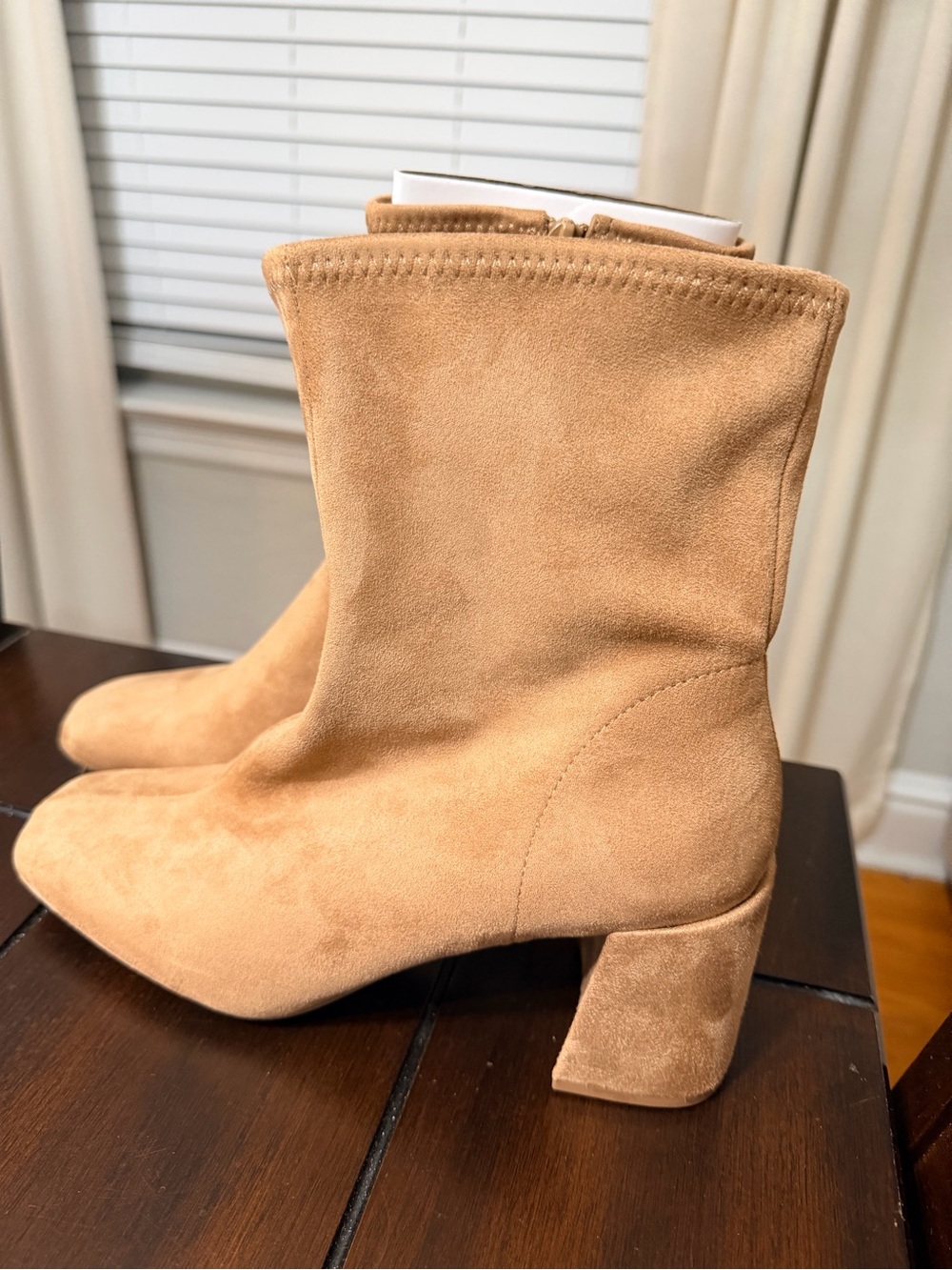 Women's Suede Tan Ankle Booties with Block Heel